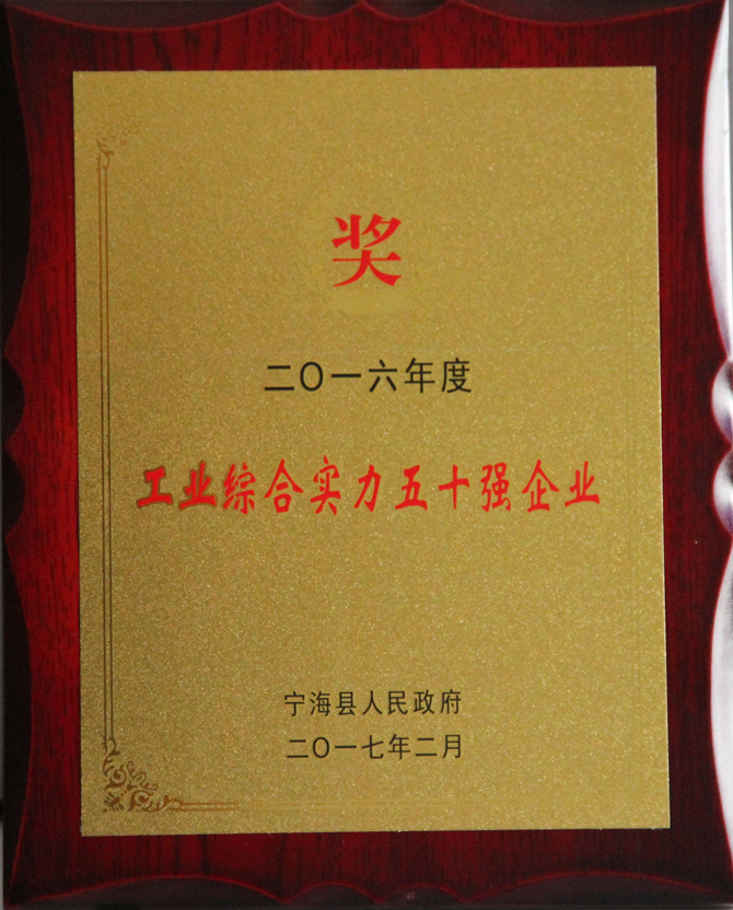 华宝公司荣获&ldquo;2016年度宁海县工业综合实力五十强&rdquo;